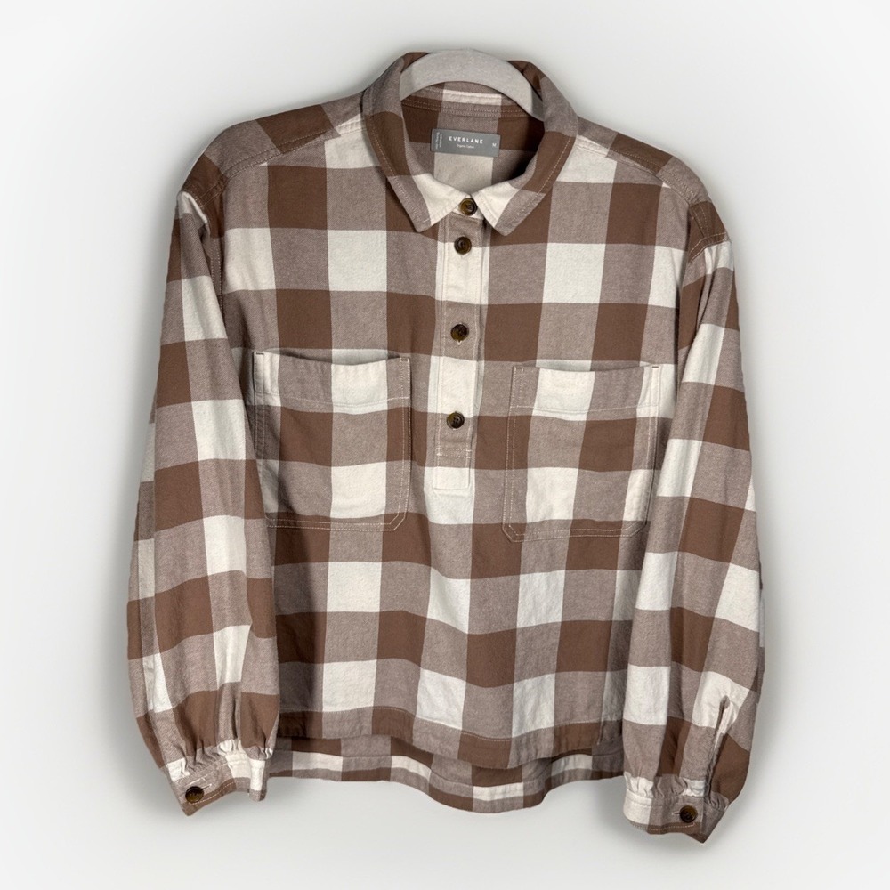 Everlane Plaid Flannel Cropped Pullover Shirt M Organic Cotton Boxy Cabincore